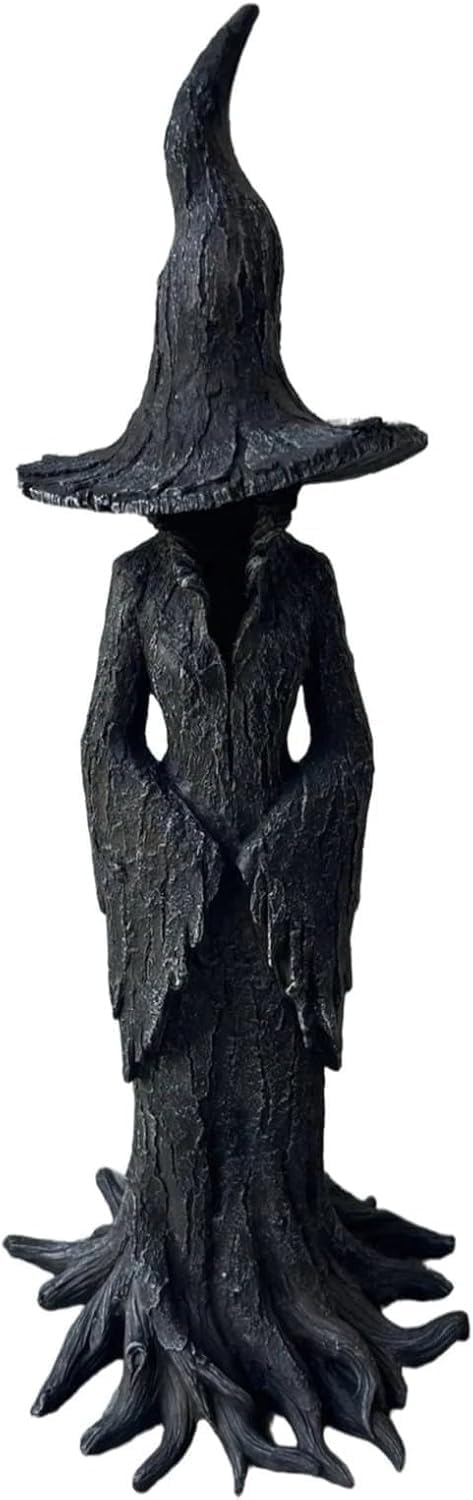 Gothic Halloween Resin Figurine, Retro Magician Decor Dark Fantasy Ornament, Enchanting Witch Statue, Resin Hand-Painted Enchanting Witch Statue (11.8in)