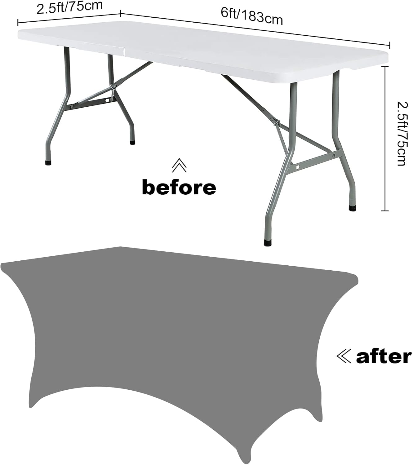 SuperO 2Pack Waterproof Spandex Table Cover for 6FT Table Universal Fitted Stretch Tablecloth for Party, Banquet, Wedding and Events-White