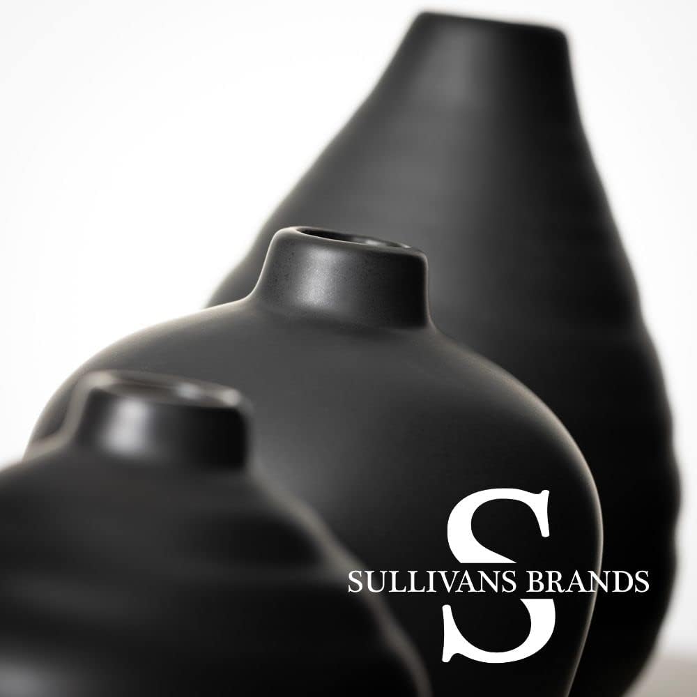 Sullivans Ceramic Vase Set- 3 Small Matte Black Vases, Modern Home Décor, Modern Farmhouse; Ideal Shelf Décor, Centerpieces, Table Décor, Bookshelf, Mantle, (CM3084)
