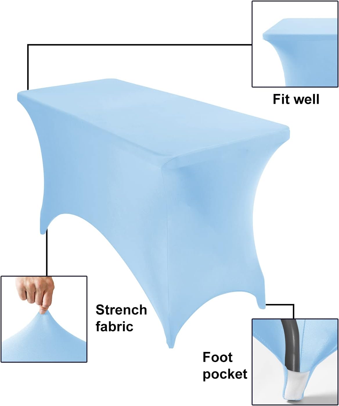 2Pack Spandex Waterproof Table Covers 4ft，Spandex 4ft Waterproof Table Cover for Party,Wedding, Banquet, and Events(Blue Mist)