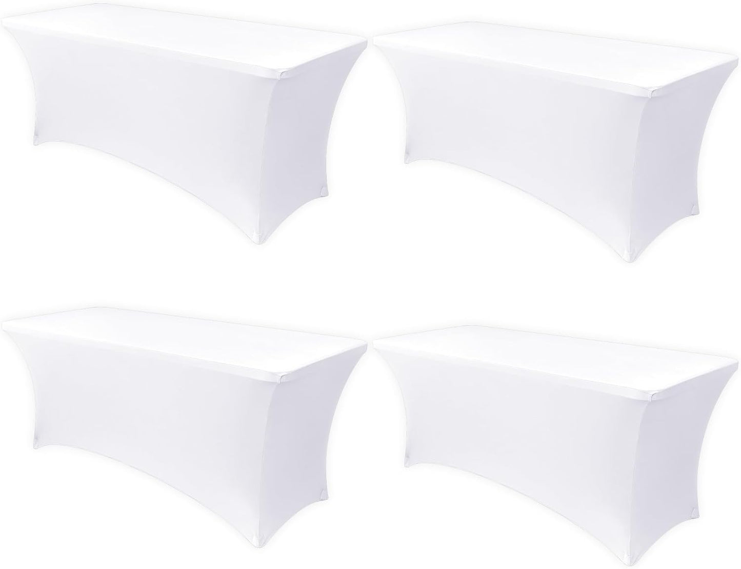 Obstal 6ft Stretch Spandex Table Cover - 4 Pack Universal Rectangular Fitted Tablecloth Protector for Wedding, Banquet and Party, White