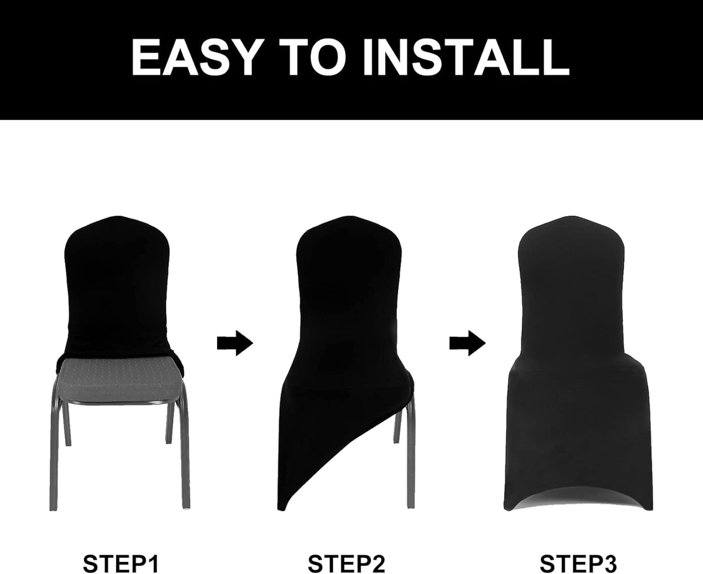 Spandex Chair Covers, 100PCS, Removable Washable Protector for Living Room, Party, Banquet, Wedding, Hotel (Black)