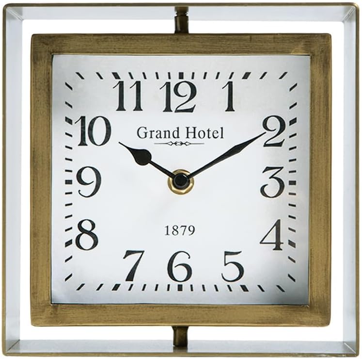 NIKKY HOME Rotating Table Clock, Non-Ticking Silent Battery Operated Decorative Mantel Desk Shelf Metal Clock for Home, Office, Living Room, Bed Room - Gold