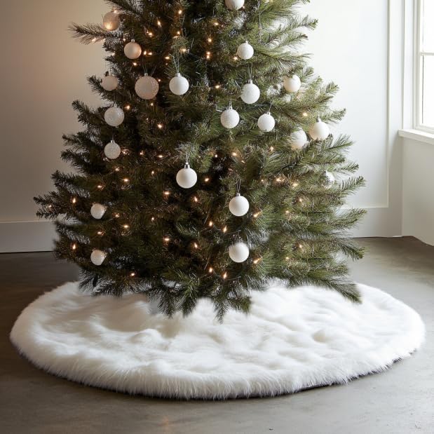 AISENO 48 Inch Christmas Tree Plush Skirt Decoration for Merry Christmas Party Faux Fur Christmas Tree Skirt Decorations