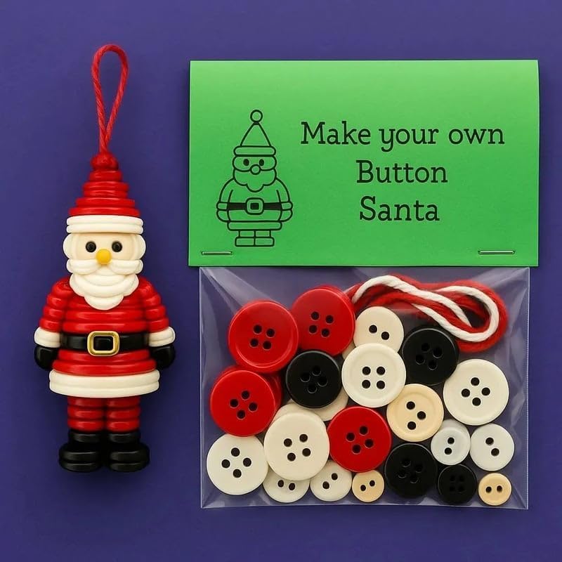 DIY Christmas Button Ornament Making Set–Fun Holiday Handmade Decorations for All Ages,DIY Craft Buttons Kit with Christmas Snowman/Santa/Angel,Xmas Tree Hanging Decorations (#D)