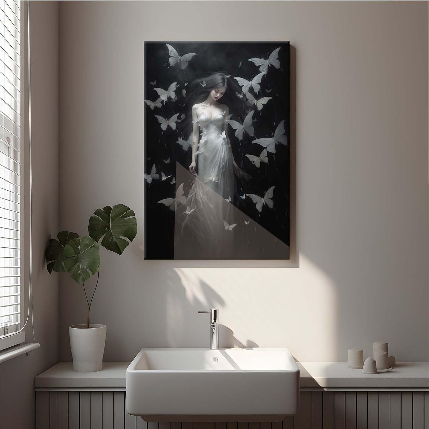 JFHCQJPK Vintage Gothic Feminine Canvas Wall Art Print Butterfly Poster Moody Female Wall Art Retro Artwork Dark College Decor for Home Bedroom16x24in Frameless