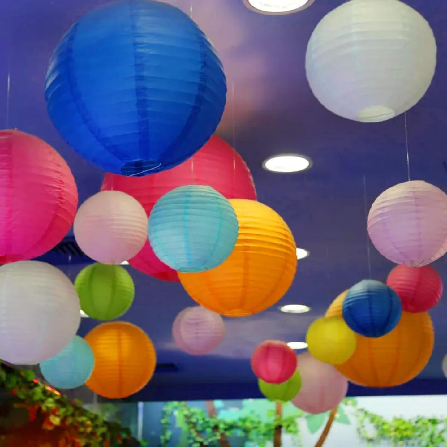 Paper Lanterns Decorations,Paper Hanging Decorations Ball Lanterns Lamps for Boy Birthday Parties, Bridal Showers, Baby Showers, Wedding（10 Pcs,4 in/6 in/8 in/10 in,Blue/White）