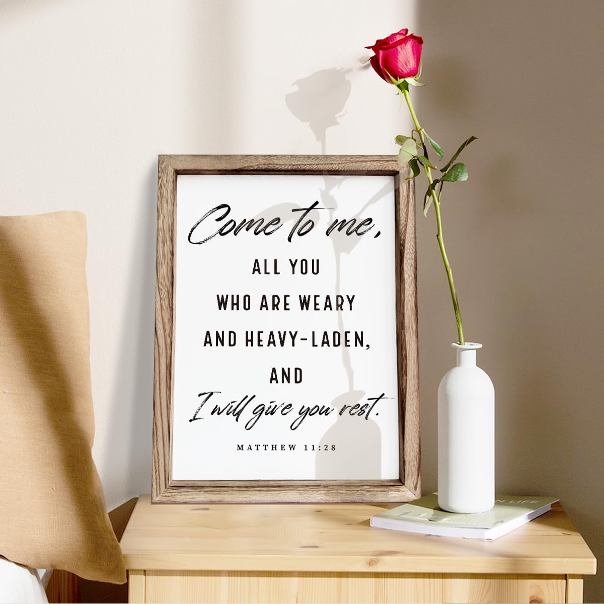 Christian Wooden Wall Signs, Living Room Decor, Bedroom Signs, Scripture Home Decor, Bible Verse Decoration, Framed Wall Plaque Sign 15 * 11.5 inches, Come to Me Sign