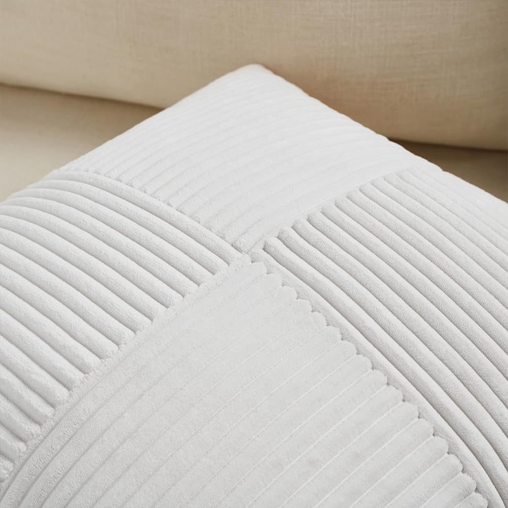 Fancy Homi 2 Packs Pure White Decorative Throw Pillow Covers 18x18 Inch for Living Room Couch Bed Sofa, Farmhouse Boho Home Decor, Soft Corss Corduroy Patchwork Textured Square Cushion Case 45x45 cm