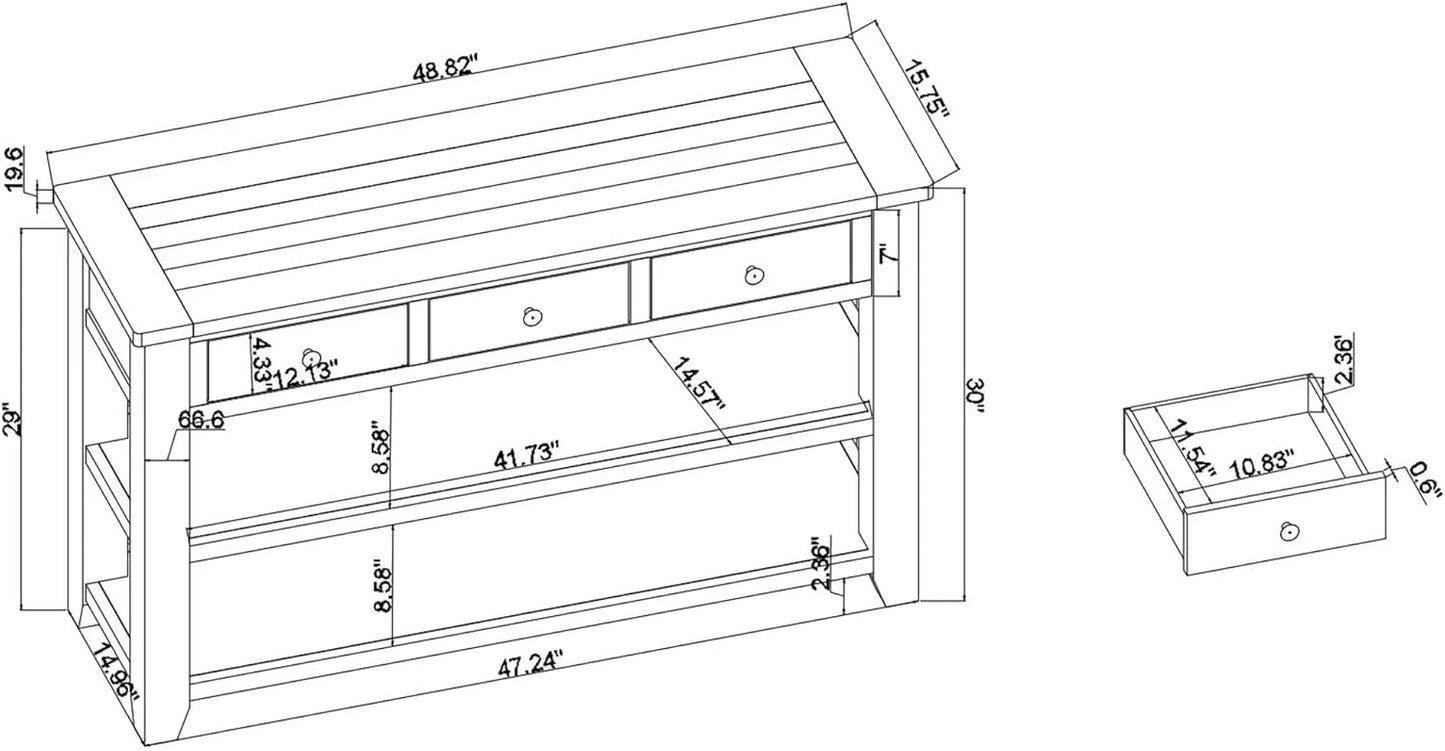 Solid Wood Console Table,Sofa Table with Storage Drawers and Bottom Shelf,Entryway Table for Entry Hallway Foyer Sofa Couch Table,Fully Assembled (48.8" Antique White)
