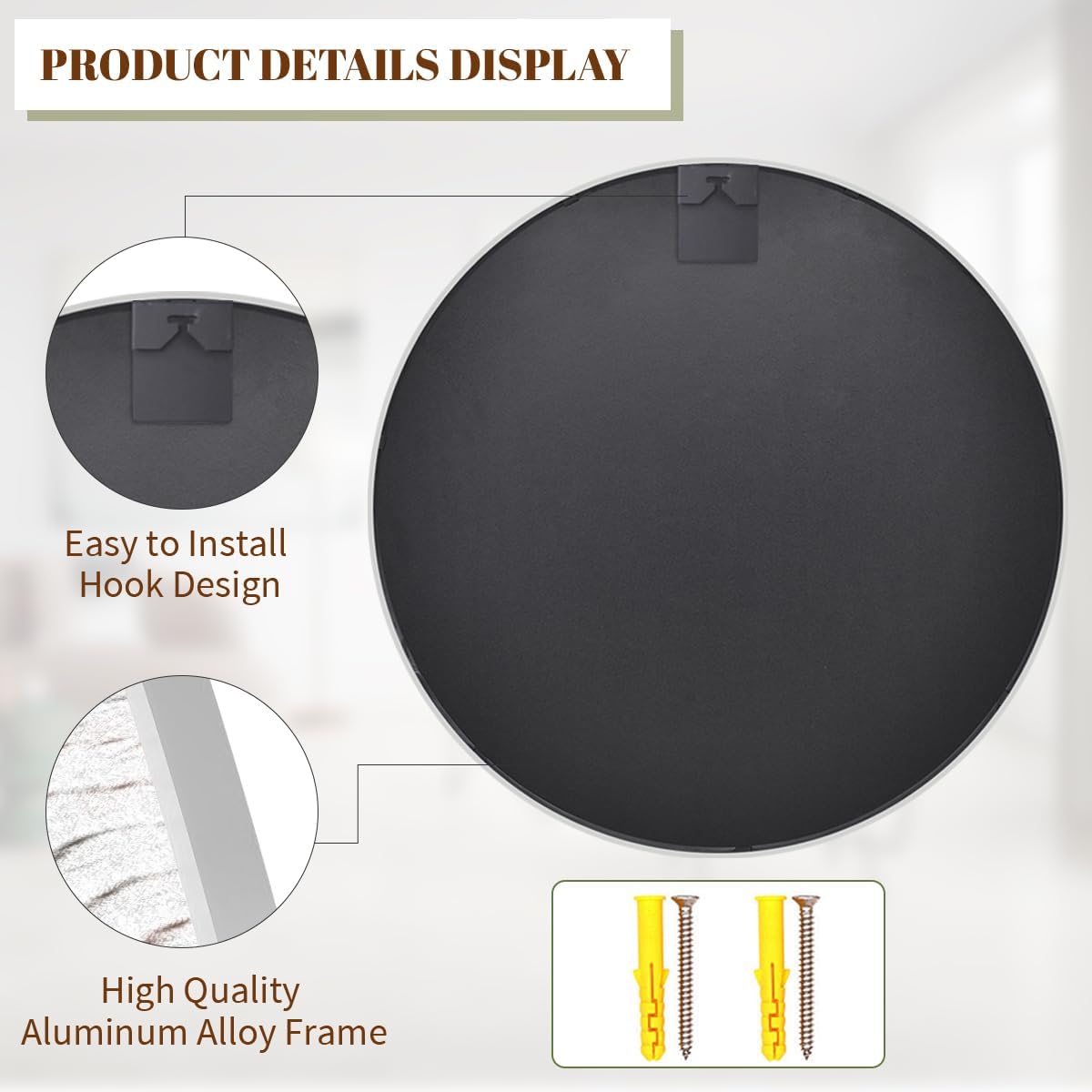 BEAUTYPEAK 20 Inch Round Mirror, Metal Frame Circle Mirror, Wall Mounted for Entryway, Bathroom, Vanity, Living Room, White