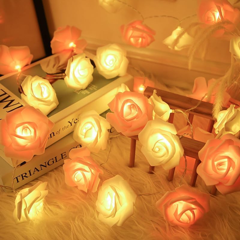 Everlasting Splashes LED Rose Flower Fairy String Lights Battery Operated Warm Flashing Light Romantic Proposal Wedding Party Birthday Christmas Thanksgiving DIY Indoor Outdoor Decorations(Soft White)