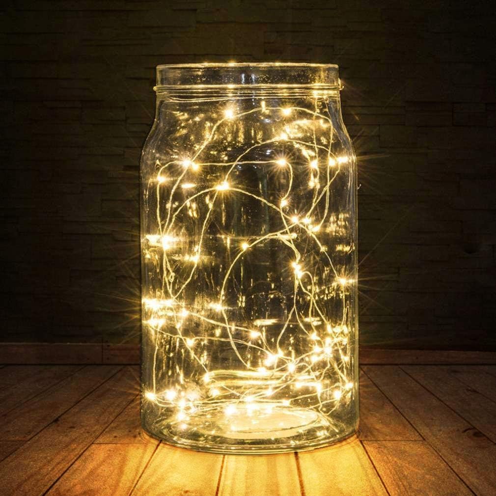 2 x 50LEDs Fairy Lights Battery Operated, Silver Wire 2 Mode Chains String Lights for Bedroom Christmas Party Decoration (Warm White, 16.4)