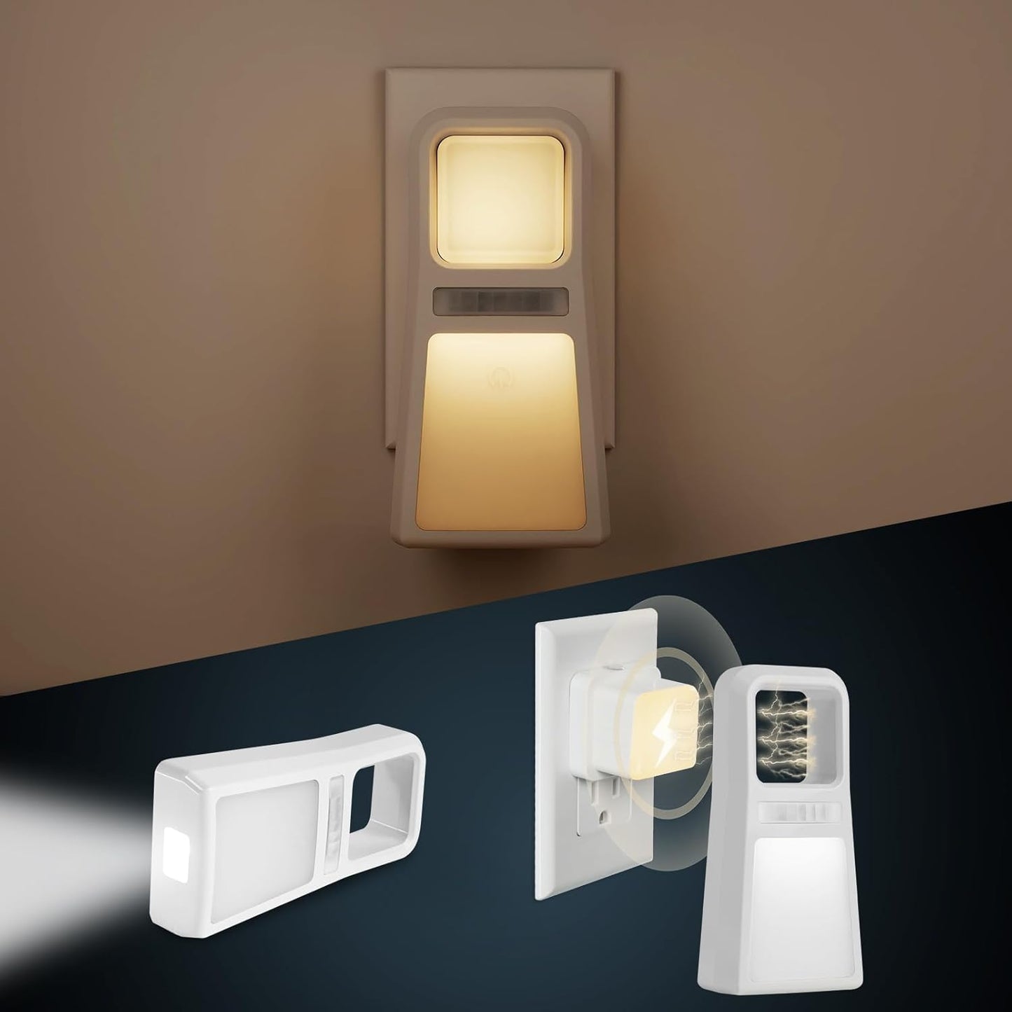 Dawnrise 2 Pack 5-in-1 Power Failure Night Light, Multifunctional Rechargeable Motion Sensor Night Lights, Plug in Night Lights, Emergency Lights for Home, Flashlights for Blackout,Hurricane