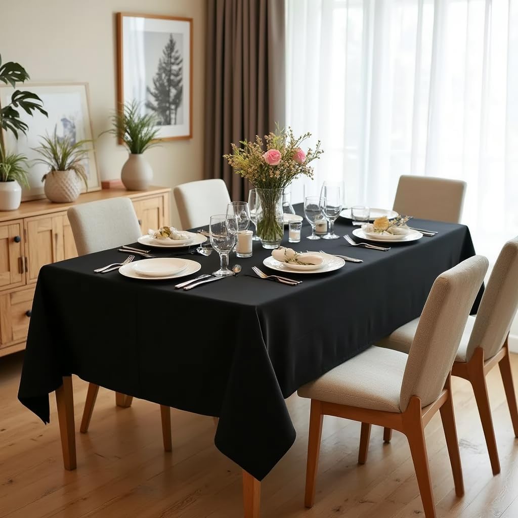sancua Square Tablecloth - 60 x 60 Inch - Water Resistant Spill Proof Washable Polyester Table Cloth, Decorative Fabric Table Cover for Dining Tables, Buffet Parties and Camping, Black