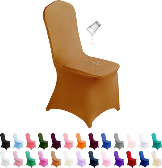 SUPERO Waterproof Spandex Chair Cover 25PCS, Stretch Dining Chair Covers, Polyester Outdoor Chair Covers, Protector Stretch Chair Cover for Party Universal, Banquet, Wedding Event, Hotel(Gold)