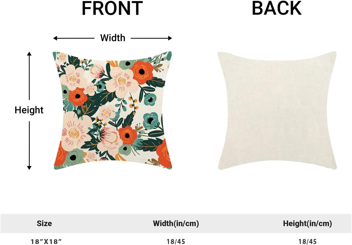 CXMEIFLY Spring Pillow Covers 18 x 18 Inch Set of 2 for Watercolor Flowers Decor Throw Pillows Pink Red Green Plant Floral Outdoor Decorative Cushion Cases for Couch Bed Decorations