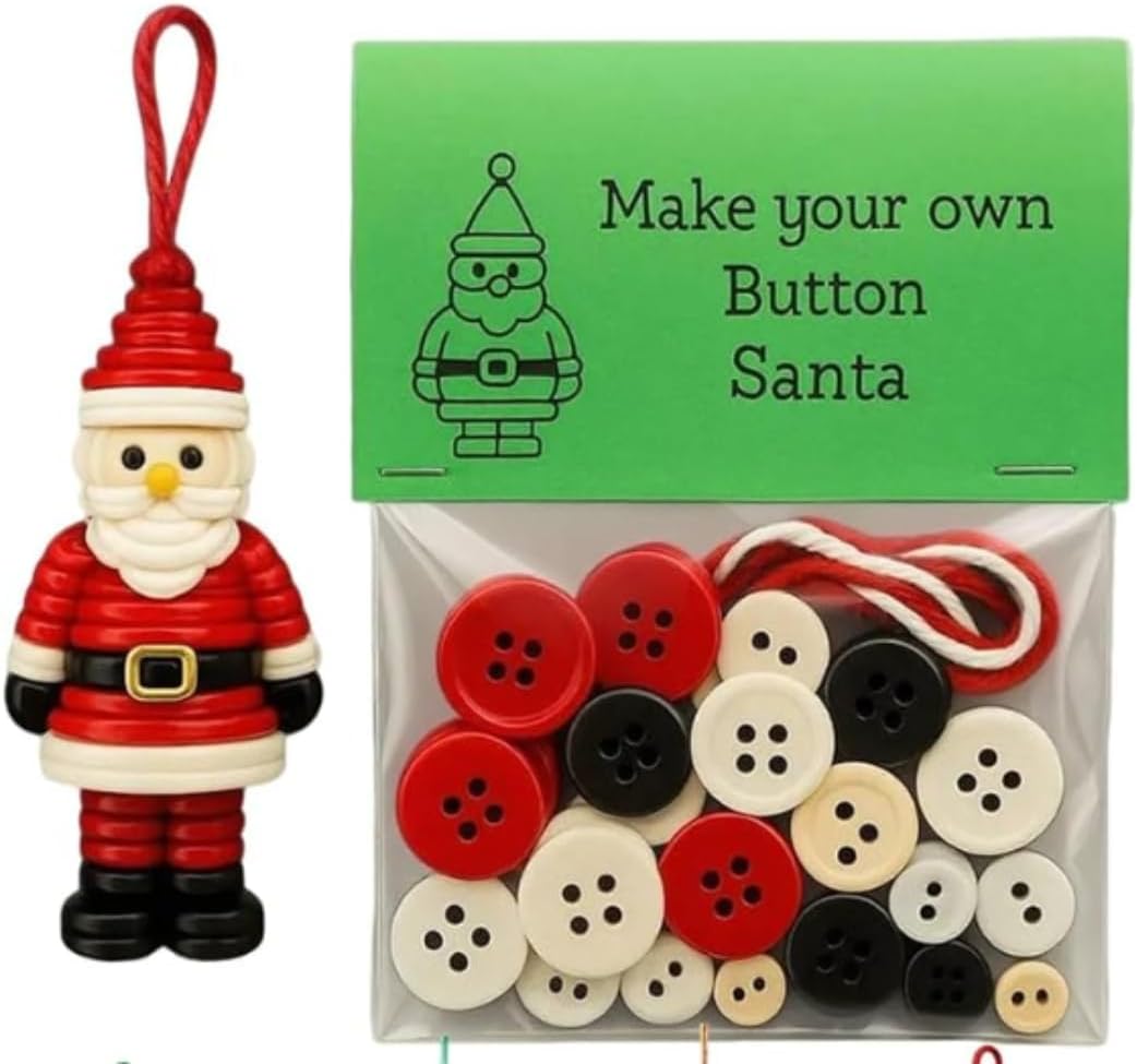DIY Christmas Button Ornament Making Set - Snowman/Santa/Angel, Fun Holiday Craft Kit for All Ages, Ideal Xmas Tree Hanging Decor & Festive Gifts (30 pcs-C)