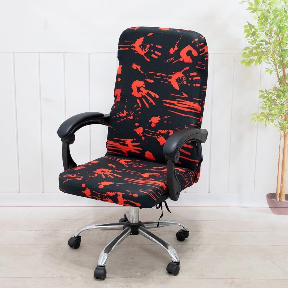 Halloween Office Chair Covers Bloody Handprints Footprints on Black Horror Theme Print Stretchable Slipcover for Modern Simplism Style High Back Boss Chair (No Chair) (L, Halloween04)…