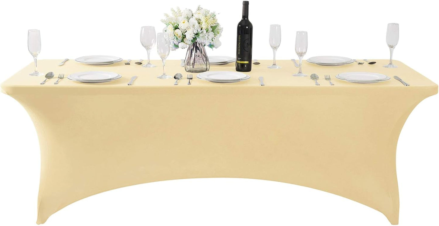 Spandex Table Cover for 8FT or 4ft or 6ft Table Universal Fitted Stretch Tablecloth for Party, Banquet, Wedding and Events-Champagne