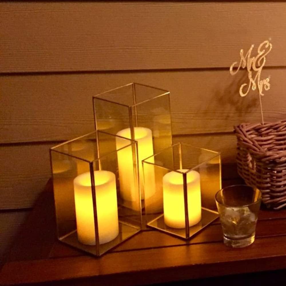 Hewory Glass Hurricane Candle Holder Set of 18, Gold Large Hurricane Centerpiece for Table, Tall Floor Square Pillar Candle Holders Lantern Set for Wedding, Anniversary, Party, Fireplace, Dining Room
