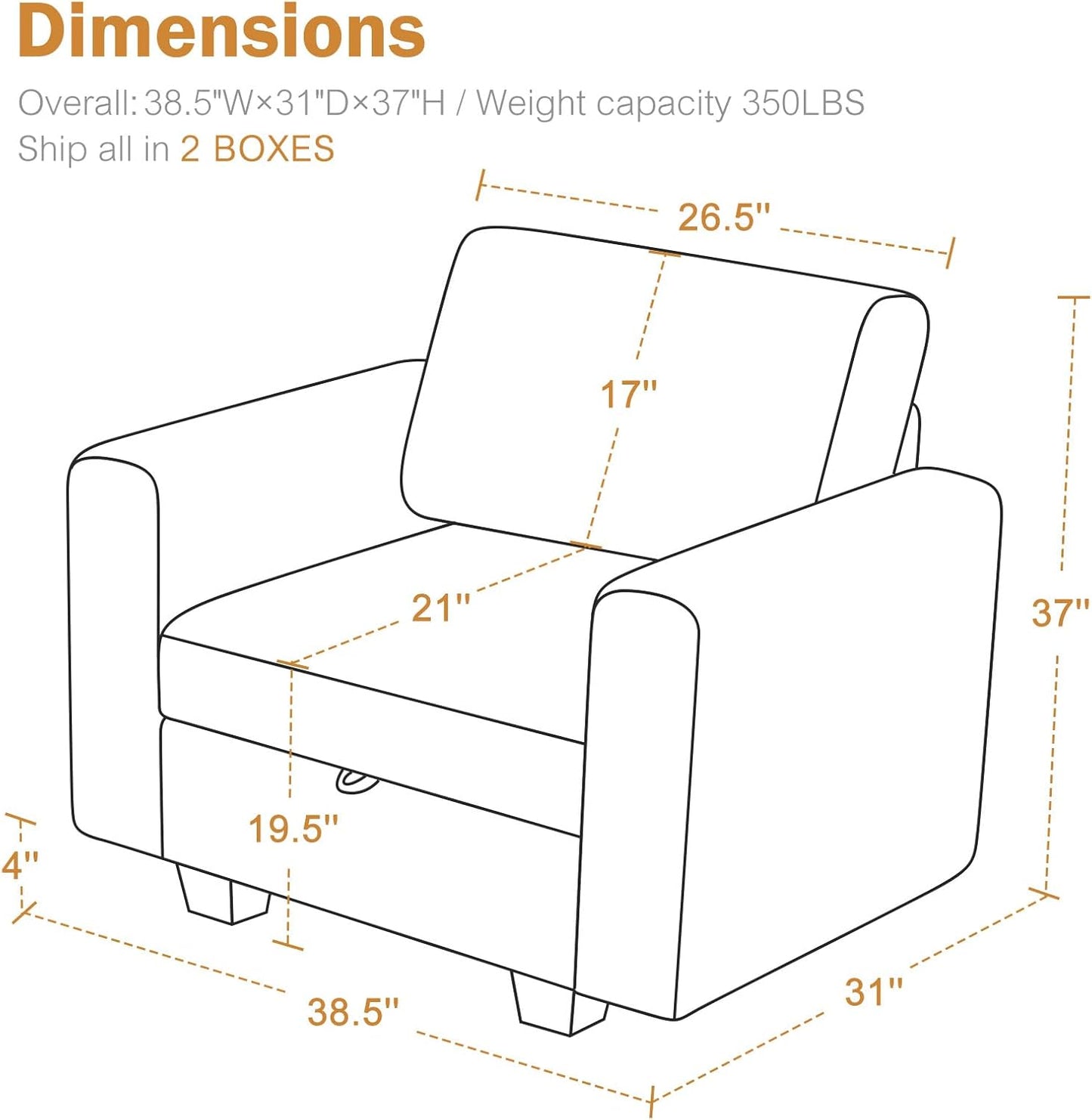 38.5 Oversized Accent Chair with Storage Green Corduroy, Single Modern Accent Sofa Chair with Arms for Apartment Living Room (21" Deep Seat)
