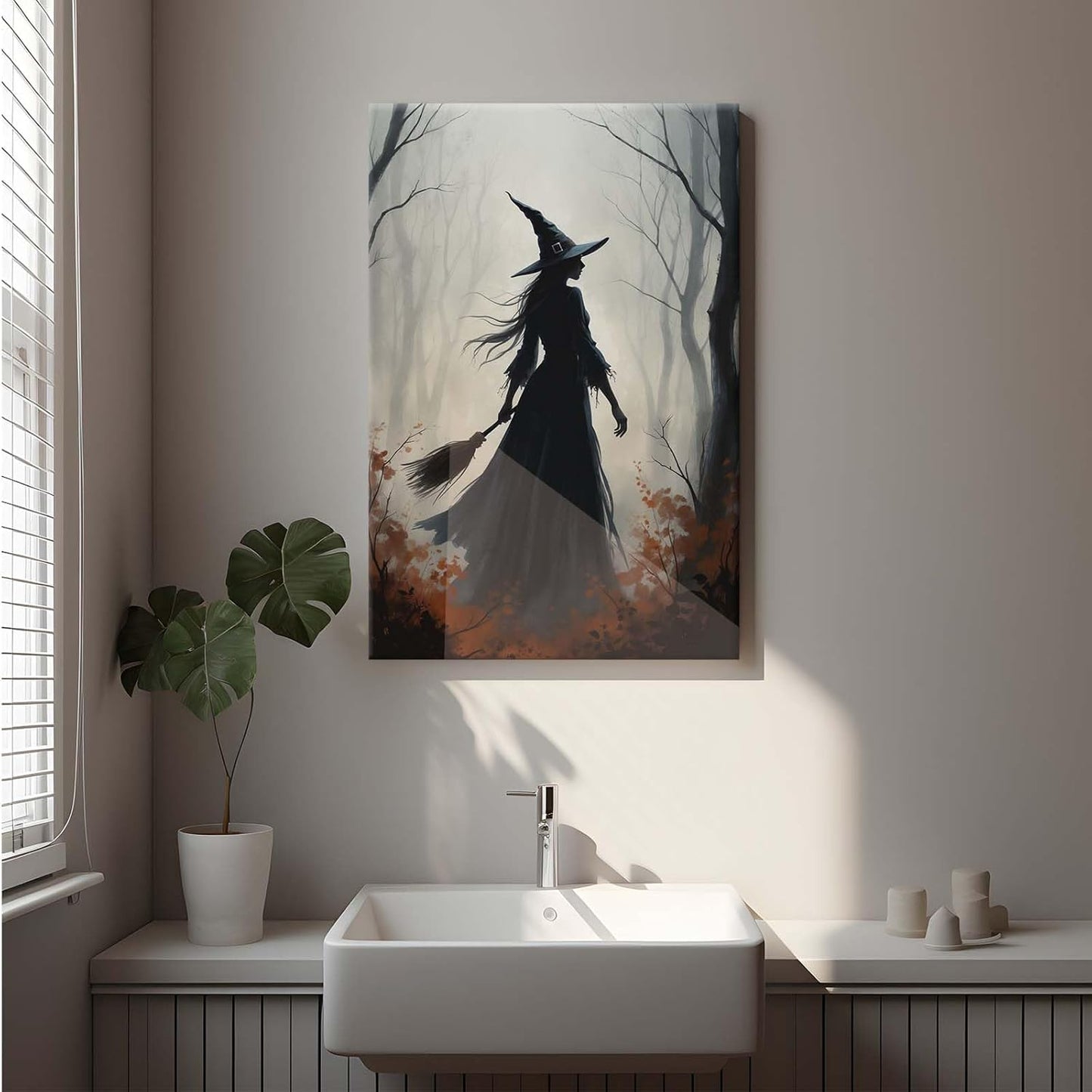 JFHCQJPK Vintage forest witch silhouette poster Halloween mural poster decoration mural art magic suitable for home living room bedroom24x36in Frameless