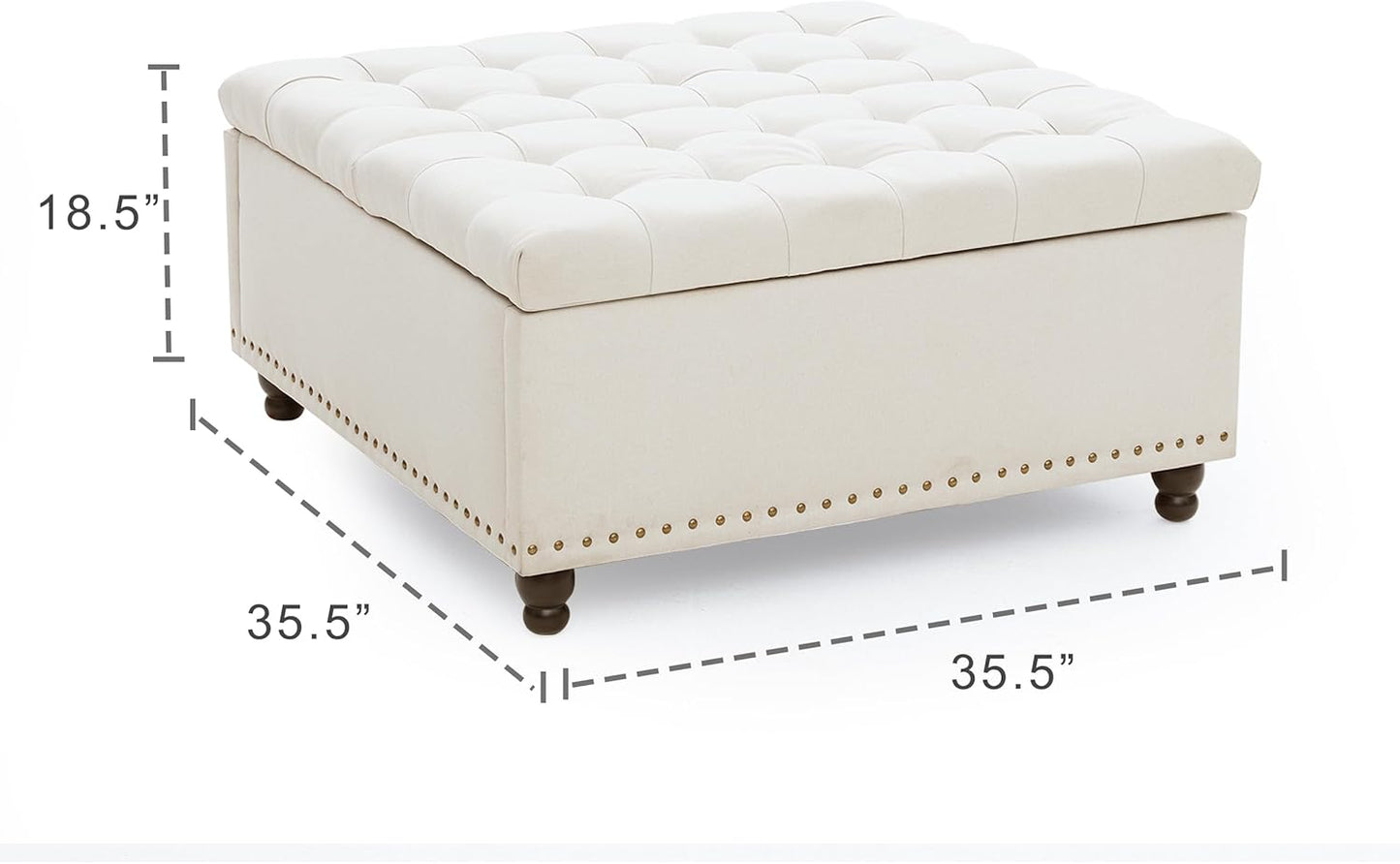 Tbfit Large Square Storage Ottoman Bench, Tufted Upholstered Coffee Table with Lift Top & Solid Wood Legs, Oversized Storage Ottomans Toy Box for Living Room (Beige)