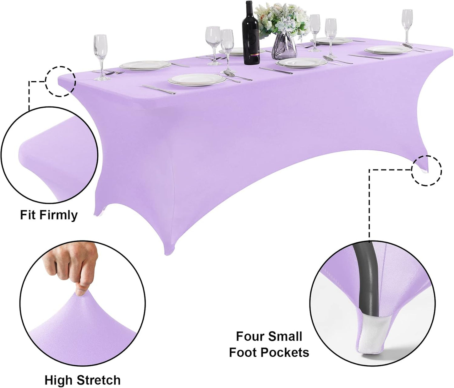 SuperO 2Pack Waterproof Spandex Table Cover for 6FT Table Universal Fitted Stretch Tablecloth for Party, Banquet, Wedding and Events-Lavender