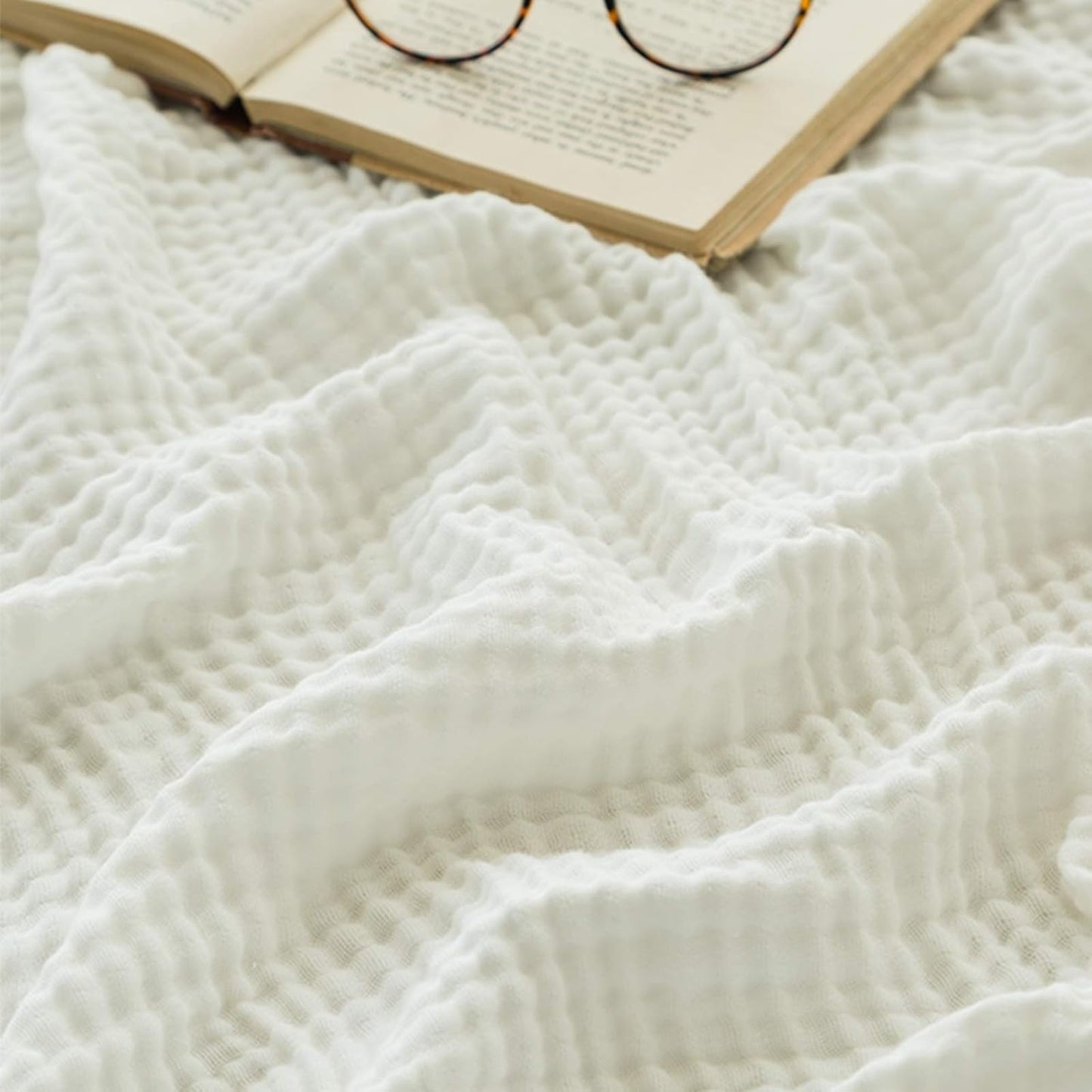 EMME Cotton Bed Blankets White Blankets for Bed Muslin Twin Blanket 60"x80" Lightweight Soft Twin Blanket All Season Gauze Blanket