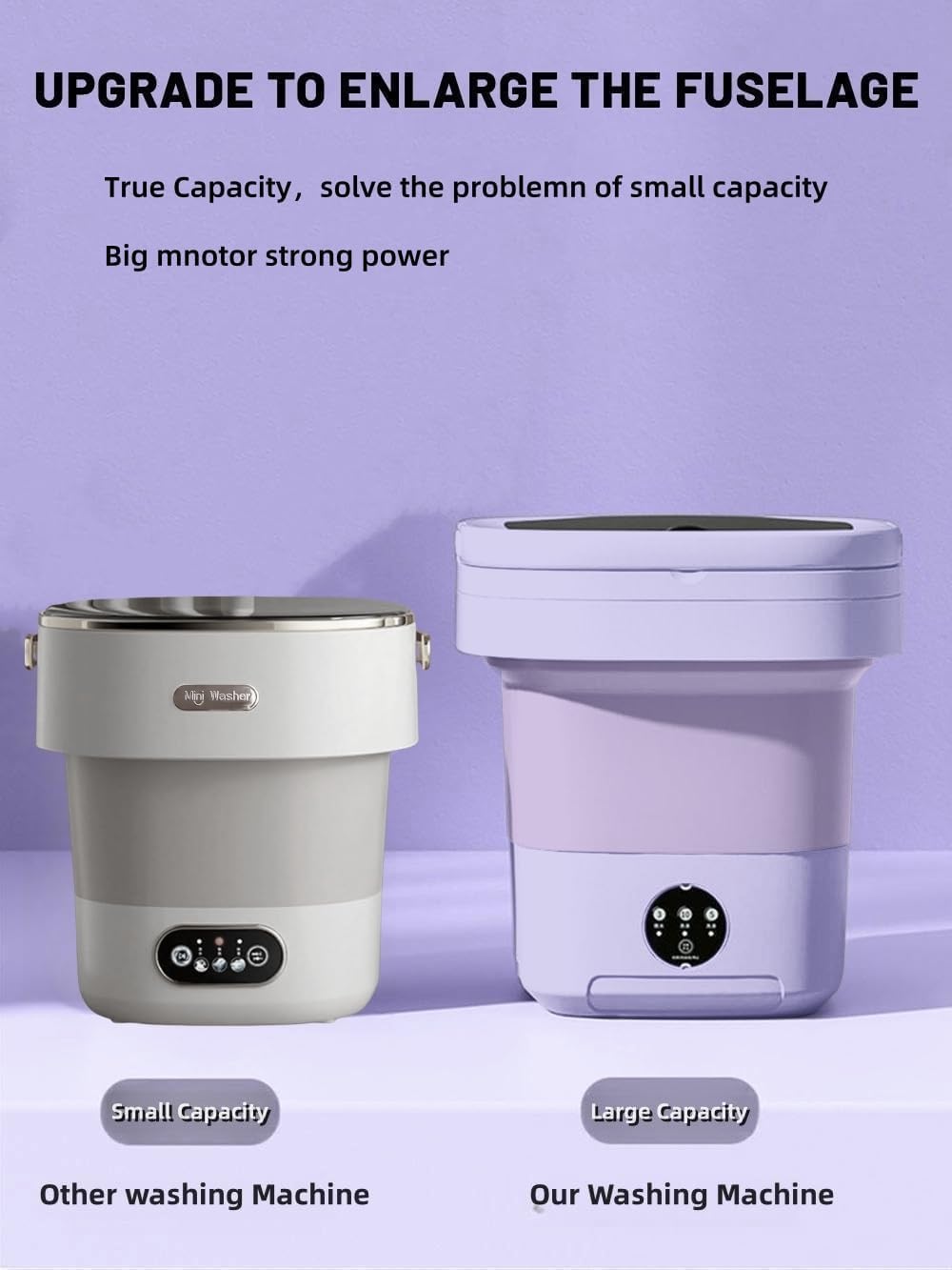 Portable Washing Machine, Mini Washer,16L Upgraded Large Capacity Foldable Washer.Deep Cleaning of Underwear, Baby Clothes and Other Small Clothes.Suitable for Apartments, Dormitories, Hotels.(Purple)