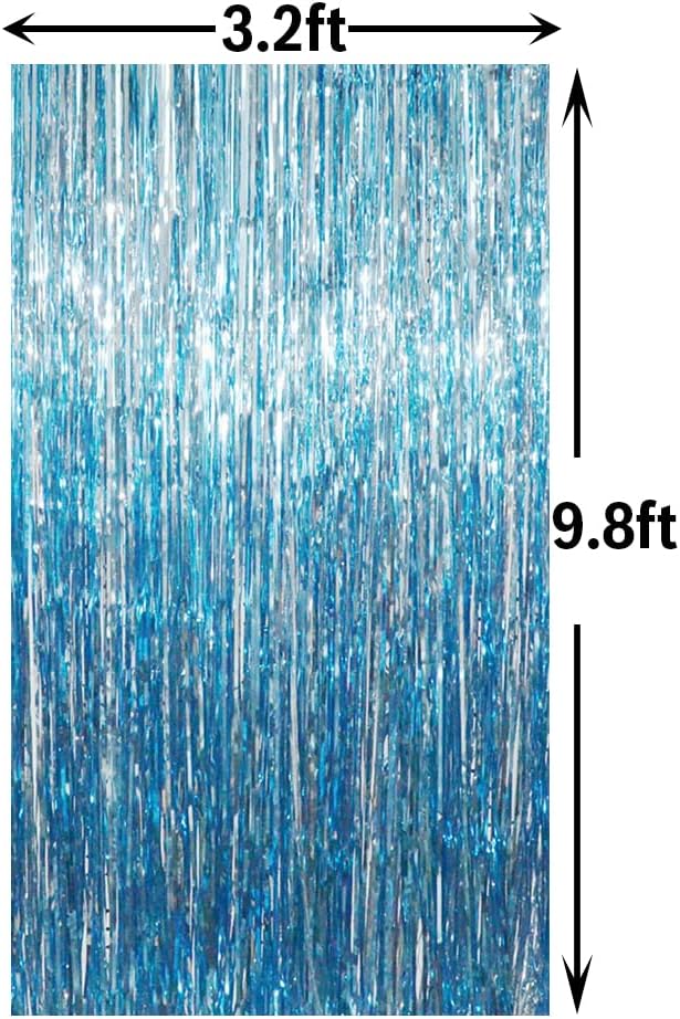GOER 3.2 ft x 9.8 ft Metallic Tinsel Foil Fringe Curtains Party Photo Backdrop Party Streamers for Birthday,Graduation,New Year Eve Decorations Wedding Decor (Light Blue,3 pcs)