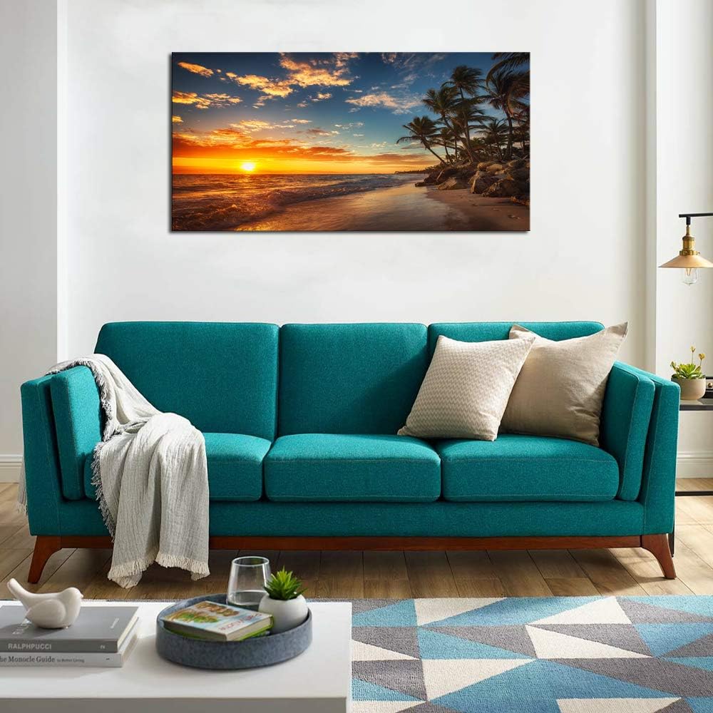 DZL Art S74750 Canvas Painting Print Paradise Tropical Island Beach with Palms Photograph Print Nature Pictures Wall Art Canvas Prints Painting for Living Room Bedroom Decor Office Wall Decor