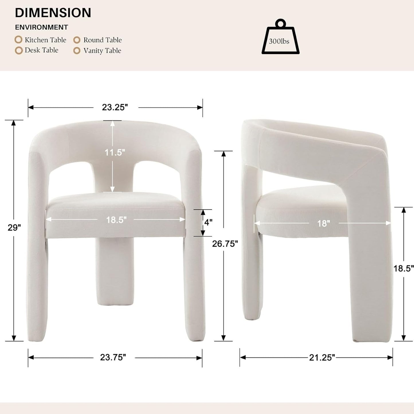 White Chenille Dining Chairs Set of 6, Modern Barrel Dining Room Chairs Upholstered Accent Chair with Arms and Round Back for Living Room Kitchen Armchair No Assembly Needed
