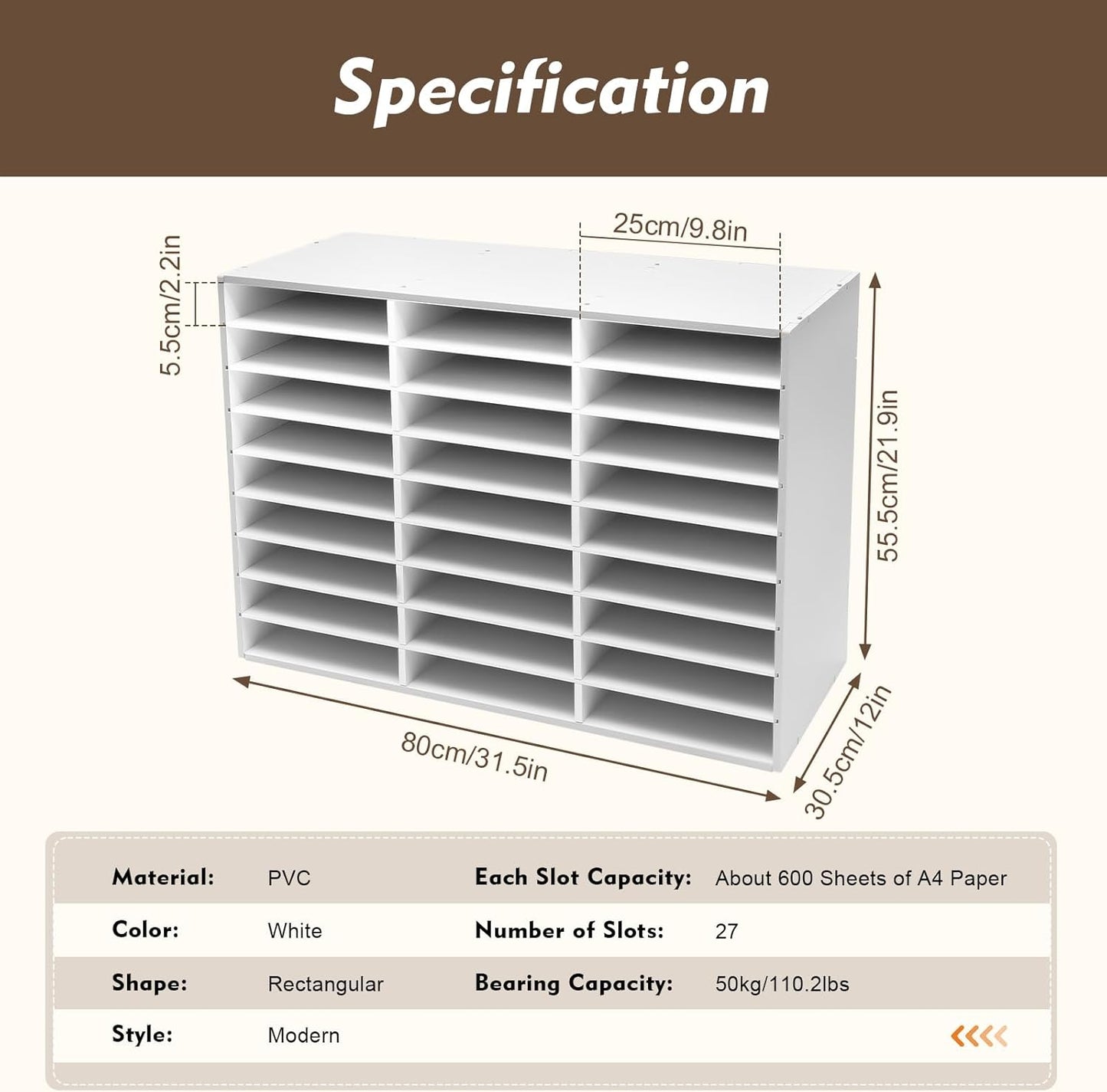 Literature Organizer 27 Slots Compartments Desktop File Sorter Mail Center Paper Storage Cabinet Home & Office Mailbox School Classroom Keepers