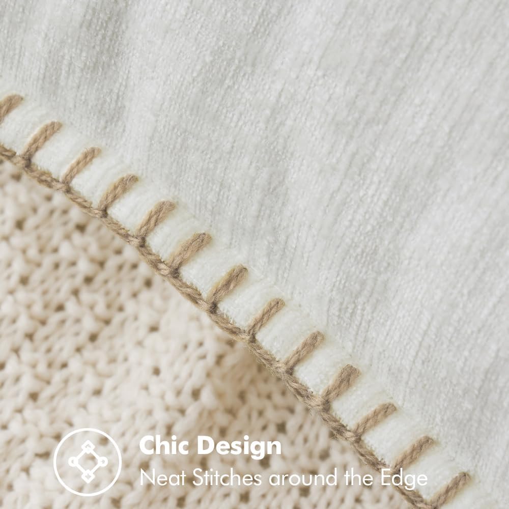 MIULEE Pack of 2 Christmas Pillow Covers 16x16 Inch Pure White Farmhouse Decorative Throw Pillow Covers with Stitched Edge Soft Chenille Solid Dyed Couch Pillow Covers for Sofa Bed Living Room