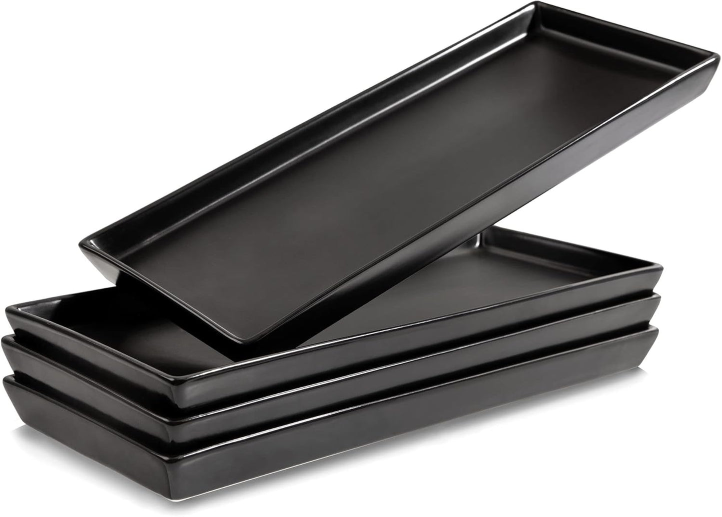 Home Beets Matte Black Ceramic Serving Platters (14 x 6 Inch Rectangle Plates) Serving Dishes for Entertaining, Food, Appetizers, Desserts, Cheese Board, Charcuterie, Sushi - Set of 4 Party Trays