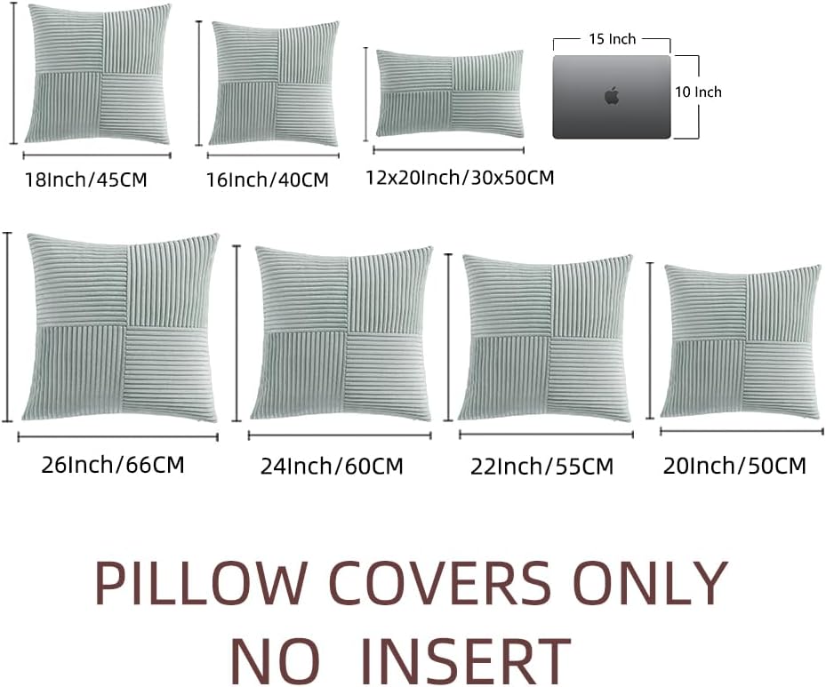 Fancy Homi 2 Packs Grey Blue Euro Decorative Throw Pillow Covers 24x24 Inch for Couch Bed Sofa, Rustic Farmhouse Boho Home Decor, Soft Corss Corduroy Patchwork Accent Big Square Cushion Case 60x60 cm