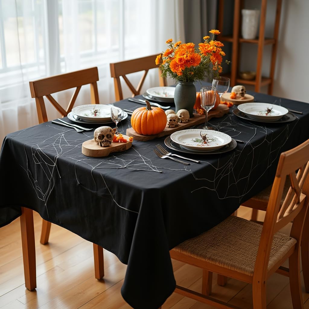 sancua Rectangle Tablecloth - 54 x 108 Inch - Stain and Wrinkle Resistant Washable Polyester Table Cloth, Decorative Fabric Table Cover for Dining Tables, Buffet Parties and Camping, Black