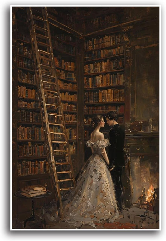 JFHCQJPK Gothic retro library scene decoration melancholy calm art college style wall aesthetic antique style home decoration suitable for bedroom living room20x30in Frameless