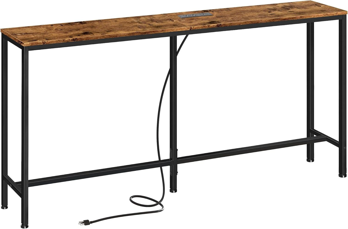 SUPERJARE Console Table with Outlet, 63 Inch Sofa Table with Charging Station, Narrow Entryway Table, Behind Couch Table, for Living Room, Plants - Rustic Brown