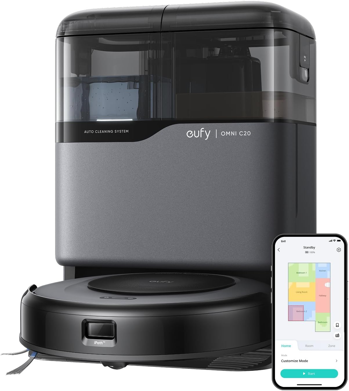 eufy Robot Vacuum Omni C20, Robot Vacuum and Mop Combo, Self Emptying, Auto Mop Washing and Auto Drying for Hands-Free Cleaning, 7000 Pa Powerful Suction, 3.35-Inch Design, All-in-One Station
