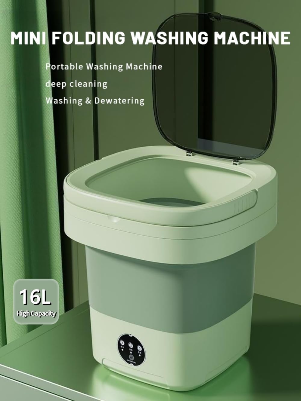 Portable Washing Machine, Mini Washer,16L Upgraded Large Capacity Foldable Washer.Deep Cleaning of Underwear, Baby Clothes and Other Small Clothes.Suitable for Apartments, Dormitories, Hotels.(Green)