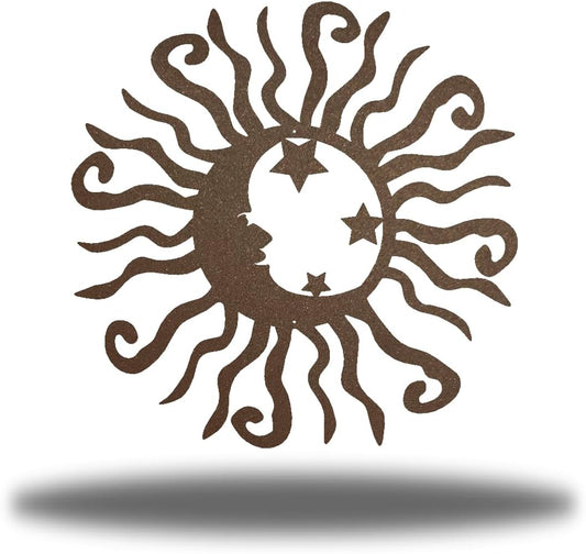 Riverside Designs Wacky Solar Moon Metal Wall Art Steel Outdoor Decor | Heavy-Duty and Waterproof | Made in USA (Rust, 24L x 24W)