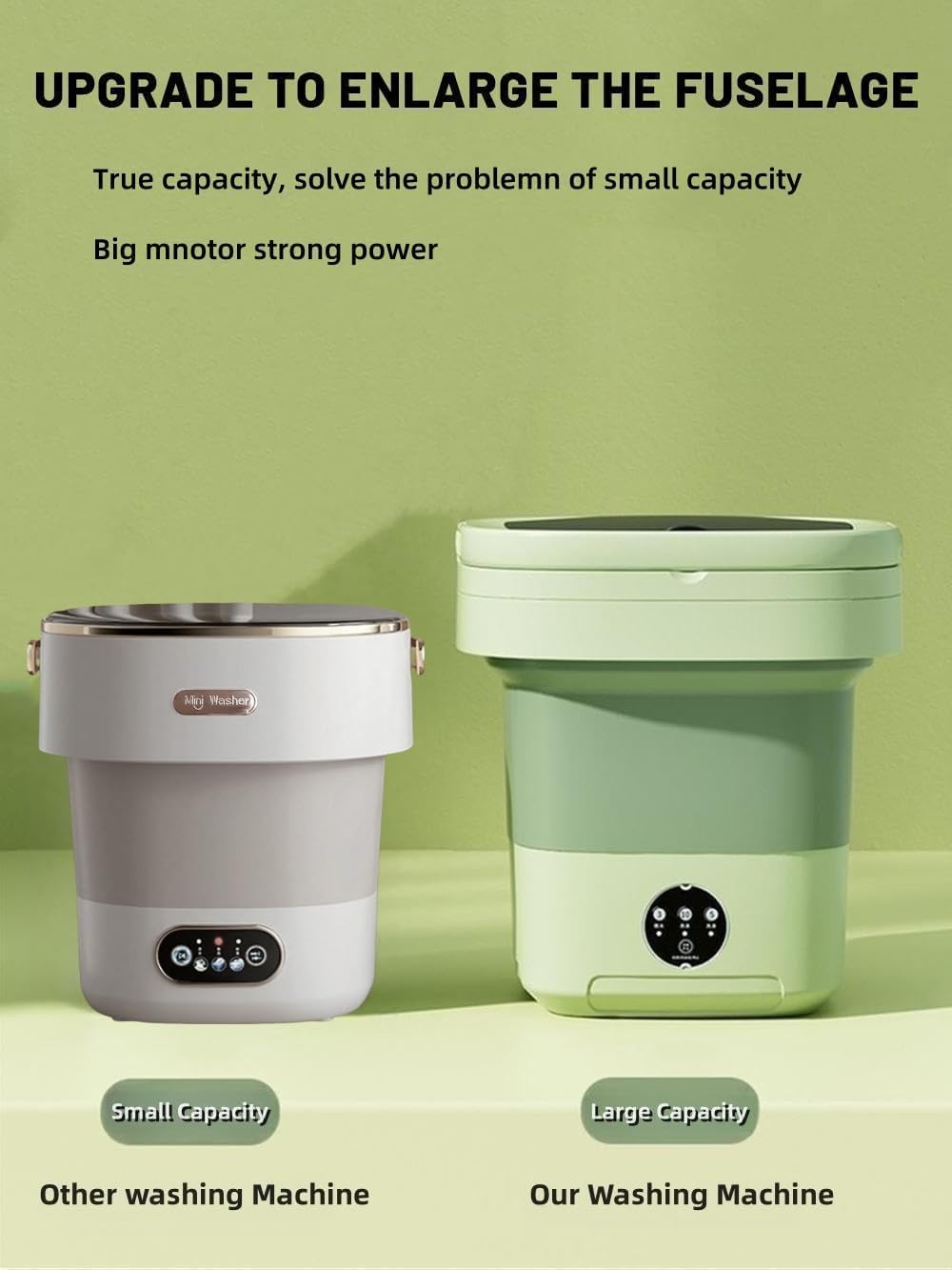 Portable Washing Machine, Mini Washer,16L Upgraded Large Capacity Foldable Washer.Deep Cleaning of Underwear, Baby Clothes and Other Small Clothes.Suitable for Apartments, Dormitories, Hotels.(Green)
