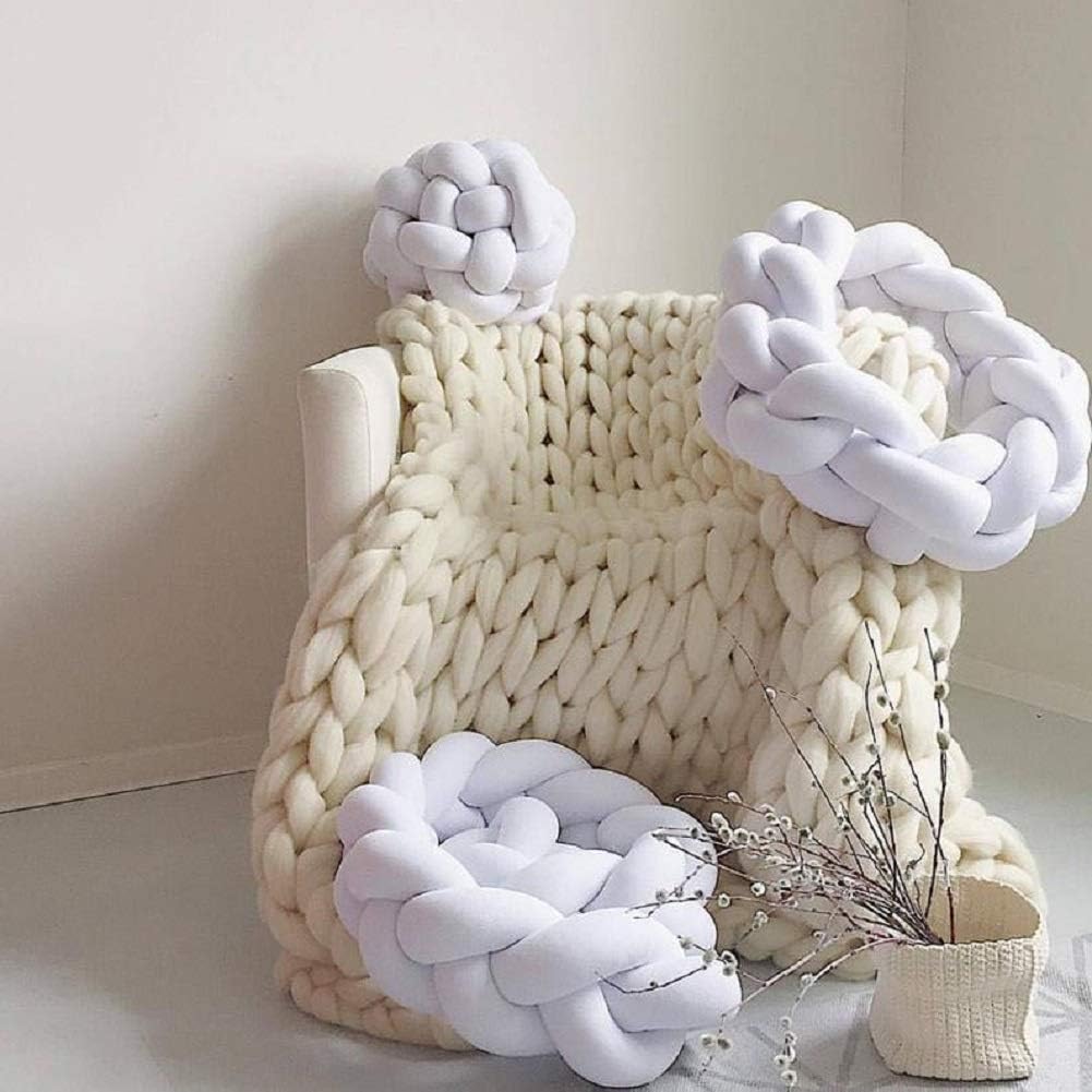Chunky Knit Blanket Hand Made Merino Wool Throw Boho Bedroom Sofa Home Decor Giant Yarn(Ivory White 47"x71")