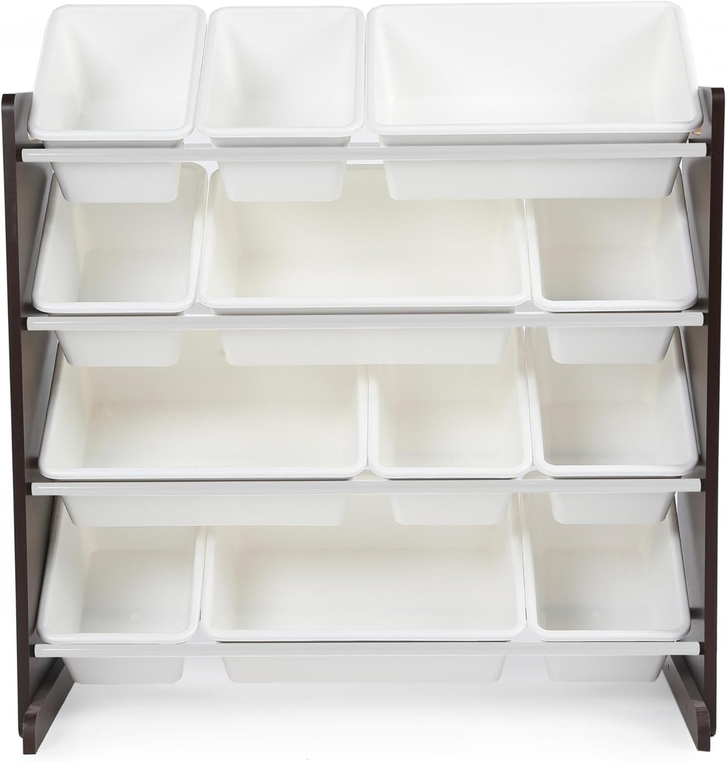 Humble Crew Kids Toy Storage Organizer with 12 Plastic Bins, Espresso/White – Removable Bins for Playroom, Bedroom, Toddler Furniture for Boys and Girls Ages