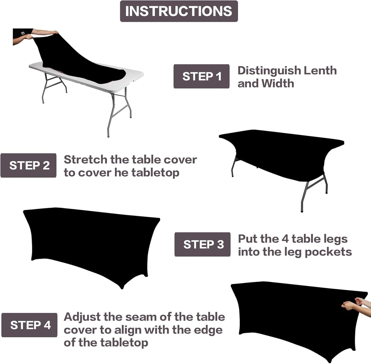 IVAPUPU 2 Pack 8FT Table Cloth for Rectangular Fitted Events Stretch Black Table Covers Washable Spandex Tablecloth Protector for Party, Wedding, Cocktail, Banquet, Festival