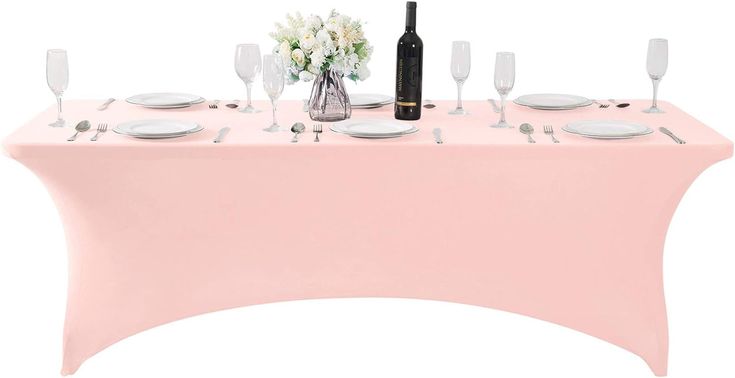 SuperO 2Pack Waterproof Spandex Table Cover for 8FT Table Universal Fitted Stretch Tablecloth for Party, Banquet, Wedding and Events-Blush Pink
