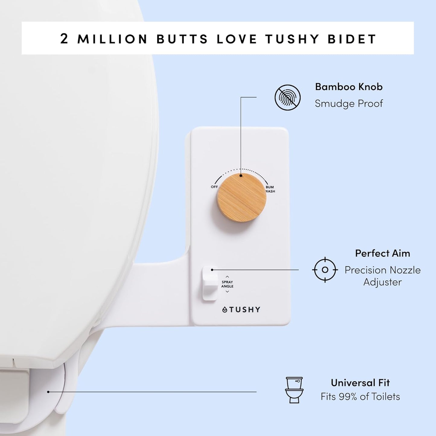 TUSHY Classic 3.0 Non-Electric Bidet Attachment | Self Cleaning Sprayer, Adjustable Water Pressure Nozzle, Angle Control. Fast & Easy DIY Installation. Universal Slim Fit. (Blue/Bamboo)